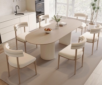 现代奶油风餐桌椅3D模型