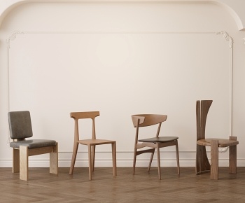 现代中古风木质餐椅组合3D模型