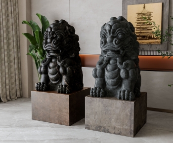 新中式大门石狮子雕塑摆件-ID:673882966