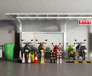 现代电瓶车停车棚3D模型