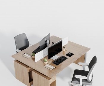 现代双人办公桌椅3D模型