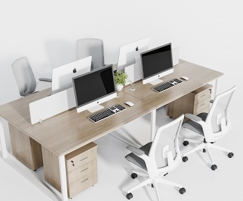 现代四人办公桌椅3D模型