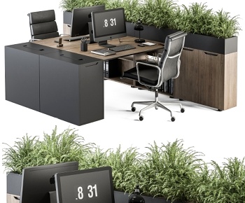 现代员工办公桌椅3D模型