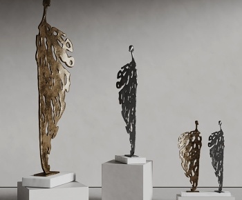 现代金属抽象人物雕塑摆件3D模型