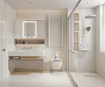 现代奶油风卫生间浴室3D模型