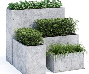 现代花坛植物盆栽3D模型