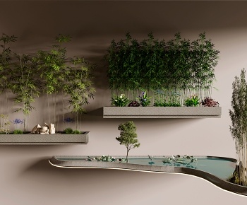 现代竹子水池景观小品3D模型