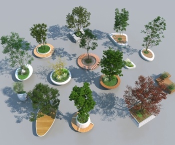 现代景观树 花池坐凳3D模型
