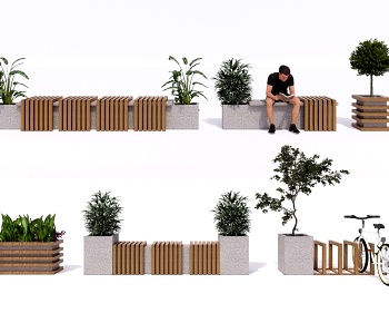现代户外景观坐凳 花箱3D模型