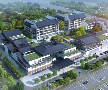 中式医院鸟瞰规划3D模型