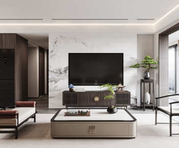 New Chinese Style A Living Room-ID:743562945
