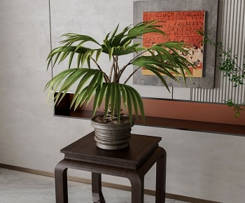 新中式桌面散尾葵绿植盆栽3D模型