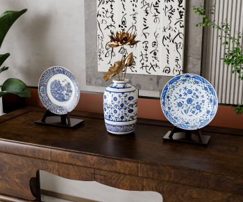 新中式青花瓷陶瓷摆件组合-ID:372340717