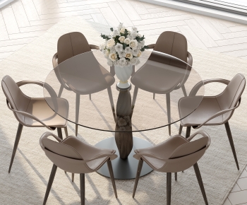 现代圆形玻璃餐桌椅-ID:874084005
