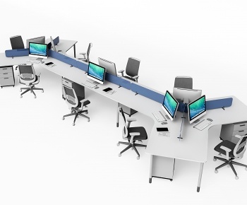 现代员工办公桌椅3D模型