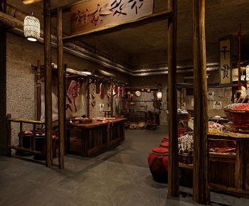 中式菜市场 古代摊铺3D模型