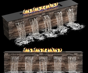现代篝火瀑布水景小品3D模型