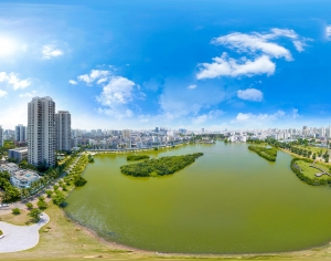 HDR湖泊河流绿化生态城市全景-ID:102341218
