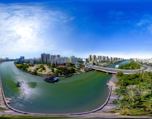 HDR湖泊河流绿化生态城市全景-ID:713999036