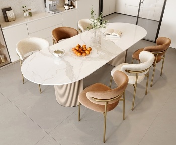 现代椭圆餐桌椅组合3D模型