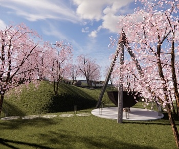 日式庭院樱花景观小品3D模型
