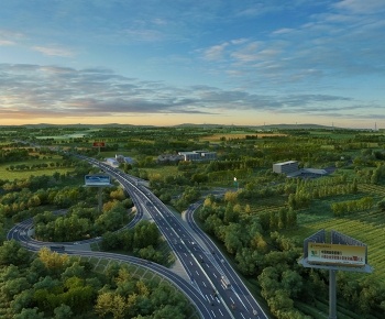 现代高速公路鸟瞰3D模型