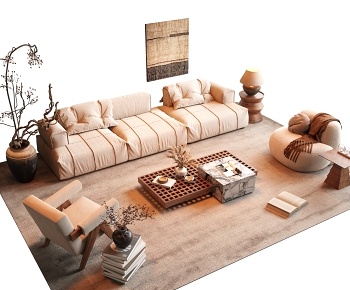 侘寂风布艺沙发茶几组合3D模型