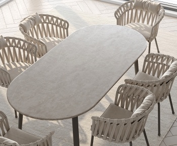 现代户外餐桌藤编椅3D模型