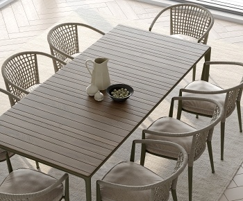 现代户外餐桌藤编椅3D模型