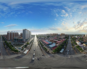 HDR黄昏城市鸟瞰全景-ID:670892956