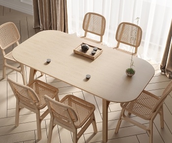 现代餐桌藤编椅组合3D模型