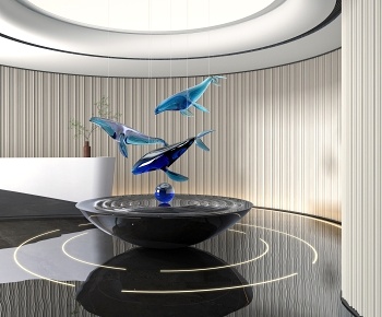 现代亚克力鲸鱼雕塑吊饰3D模型