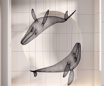 现代鲸鱼雕塑艺术装置3D模型