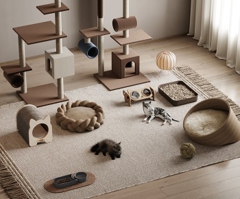 现代猫窝 猫爬架 猫粮3D模型