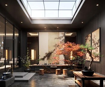 新中式禅意天井庭院景观3D模型