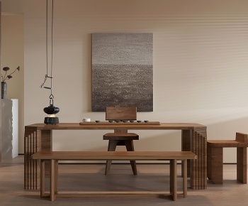 侘寂实木茶桌椅组合3D模型