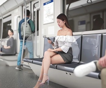 现代地铁性感坐姿女人3D模型