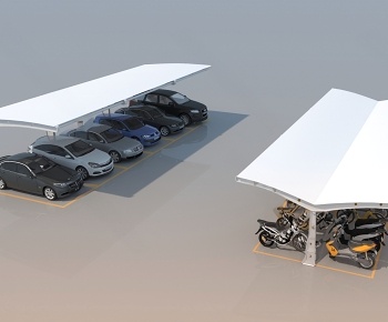 现代户外停车场车棚3D模型