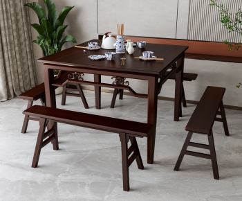 新中式实木餐桌长凳-ID:286118036