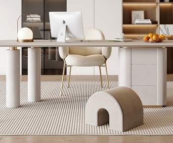 现代奶油风书桌椅组合3D模型