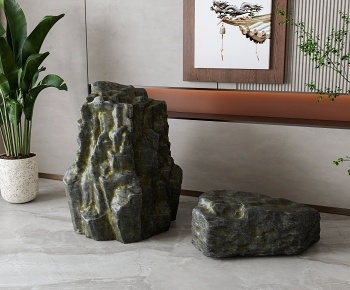 新中式石头假山摆件3D模型