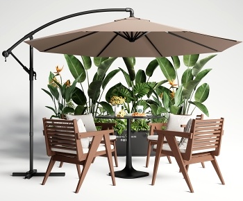 现代户外桌椅 遮阳伞3D模型