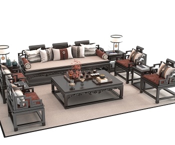 中式沙发茶几组合3D模型