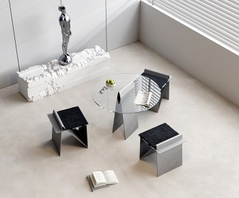 现代圆形玻璃休闲桌椅3D模型
