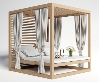 现代实木架子床3D模型