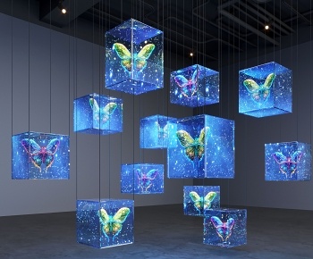 现代玻璃蝴蝶艺术装置3D模型
