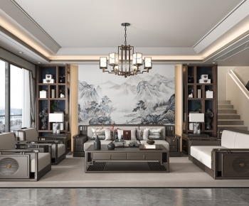 New Chinese Style A Living Room-ID:655296092