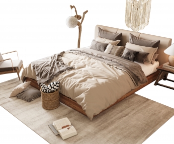 Wabi-sabi Style Double Bed-ID:107518919