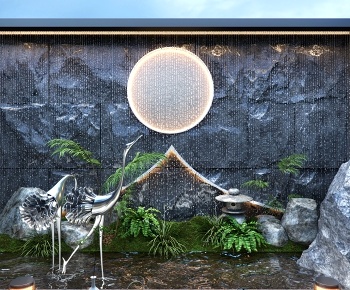 新中式水景墙  雕塑小品3D模型