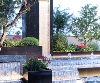 现代叠水景观 喷泉小品3D模型